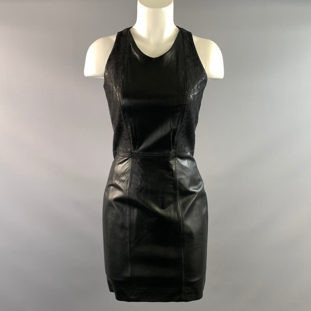 VERSUS by GIANNI VERSACE Size 6 Black Gold Leather Lace BodyCon Cocktail Dress